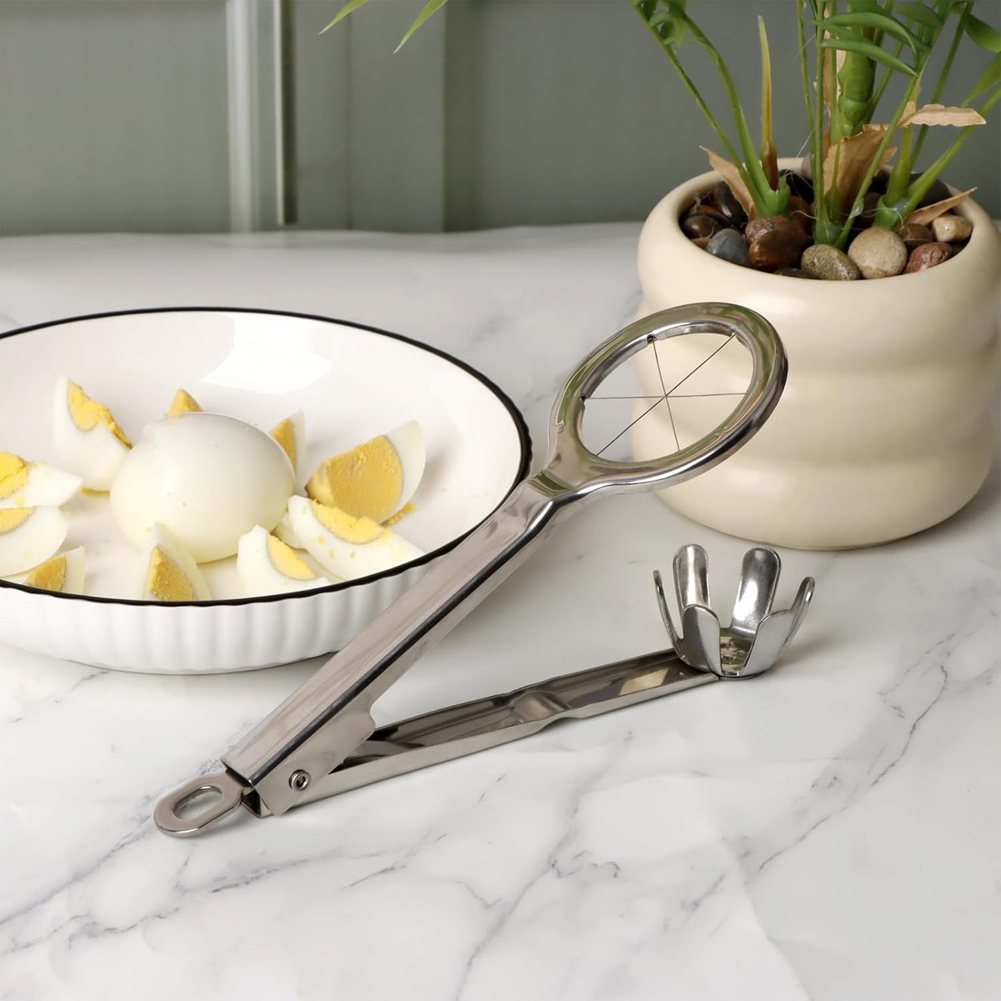 Best Utensils Stainless Steel Egg Slicer Wedger Cutter, Divides Hard Boiled Eggs Into 6 Equal Segments In One Action