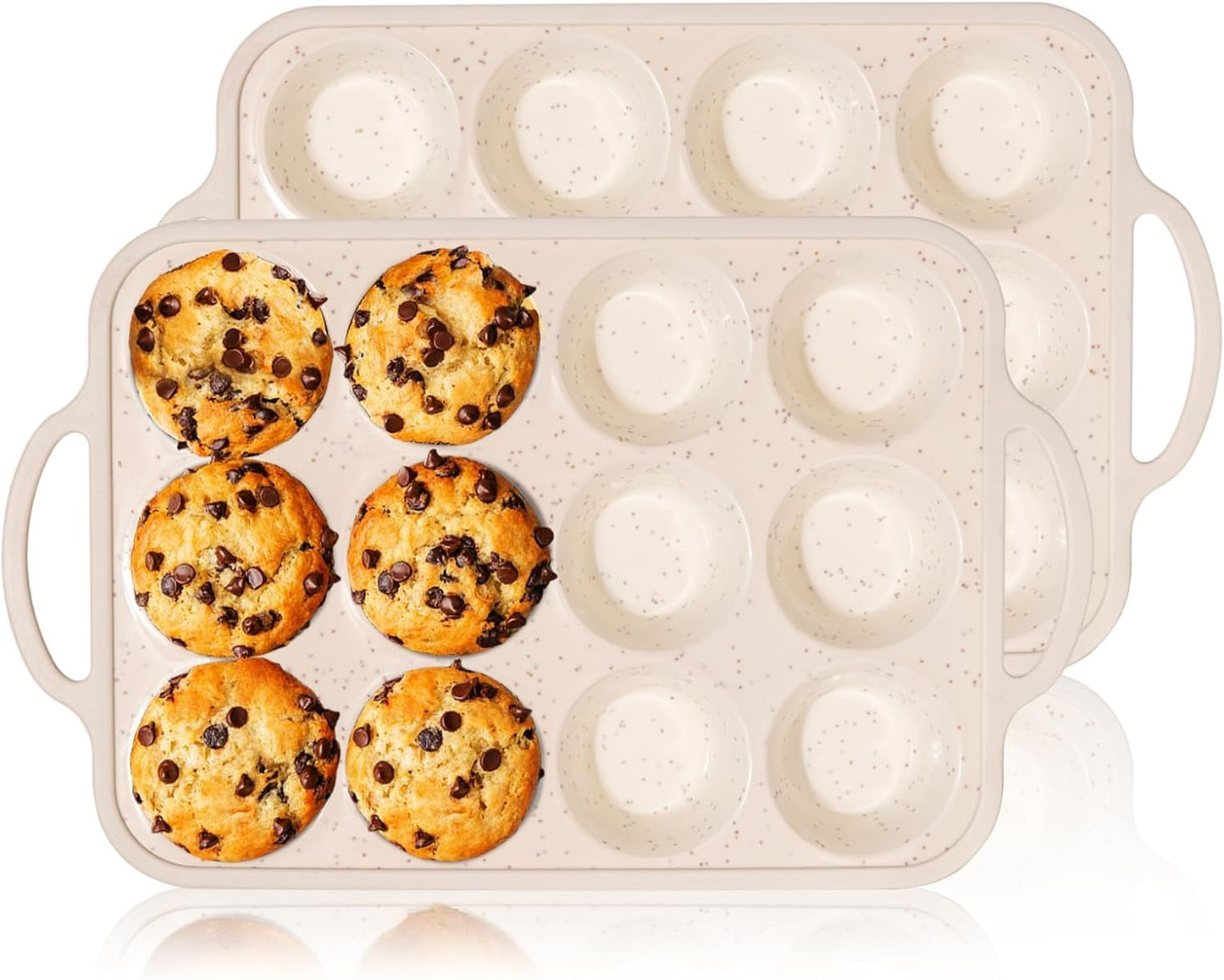 Silicone Muffin Pan, 12 Cups Muffin Tin Baking Mold With Reinforced Stainless Steel Frame Inside, Nonstick Bakeware Cupcake Pan BPA Free, 2PCS
