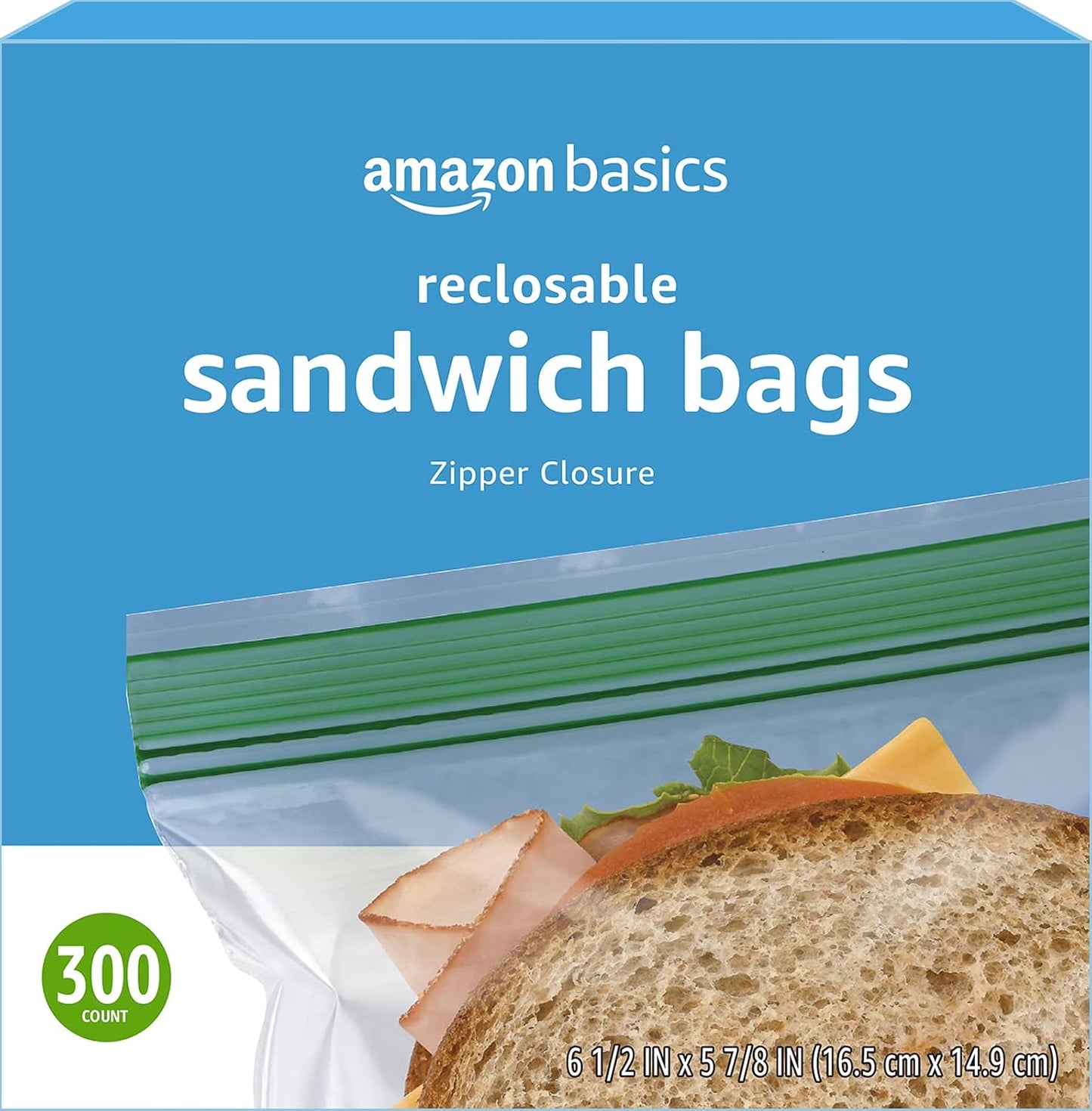Amazon Basics Sandwich Storage Bags, 300 Count (Previously Solimo) (Pack of 2)