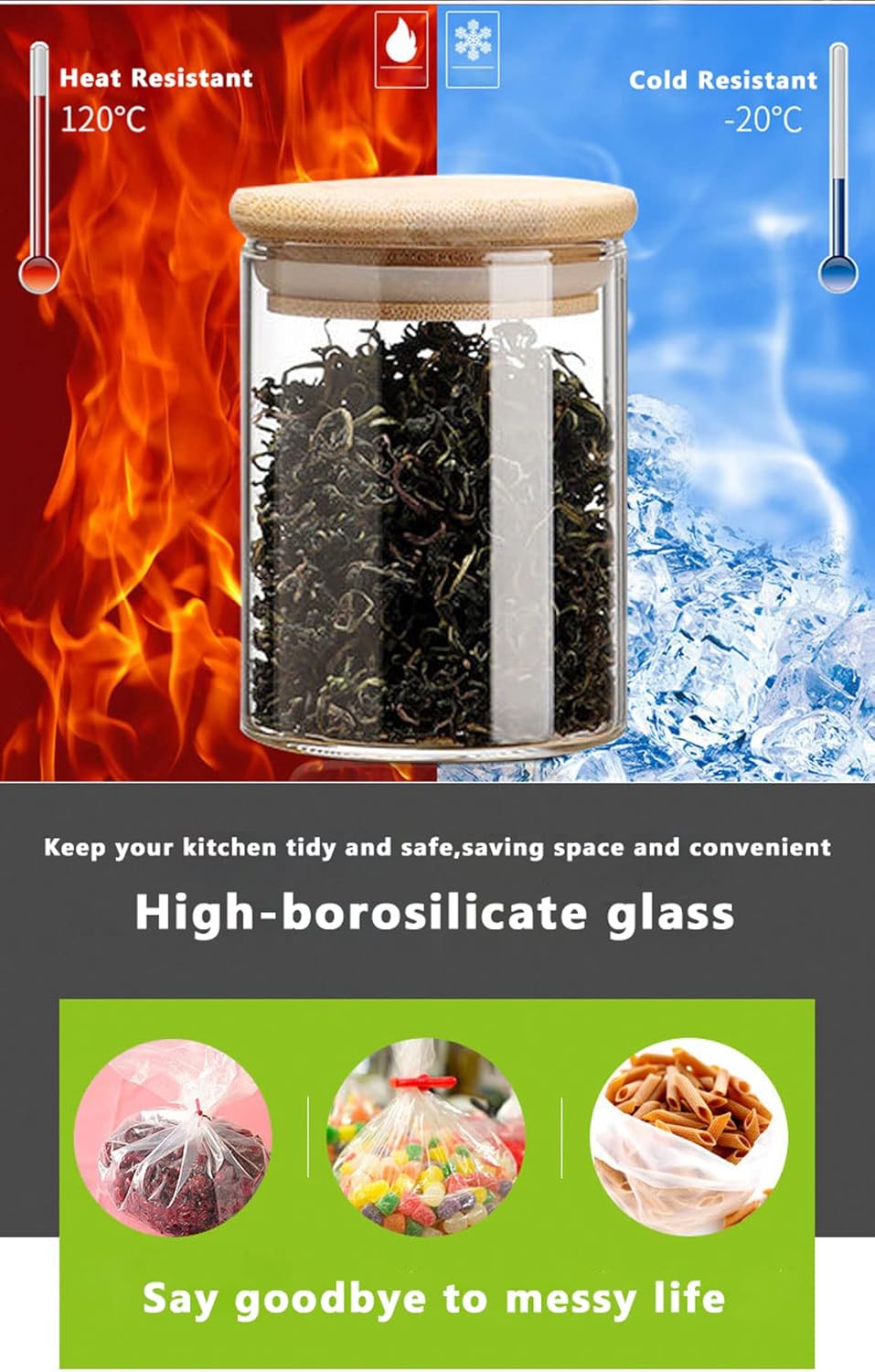 2-Pack 18.5oz Airtight Glass Meal Prep Containers with Lids – Overnight Oats Jars for Coffee, Nuts, Candy, Chia Seed Sugar & Pudding | Leakproof Borosilicate Glass Food Storage Jars