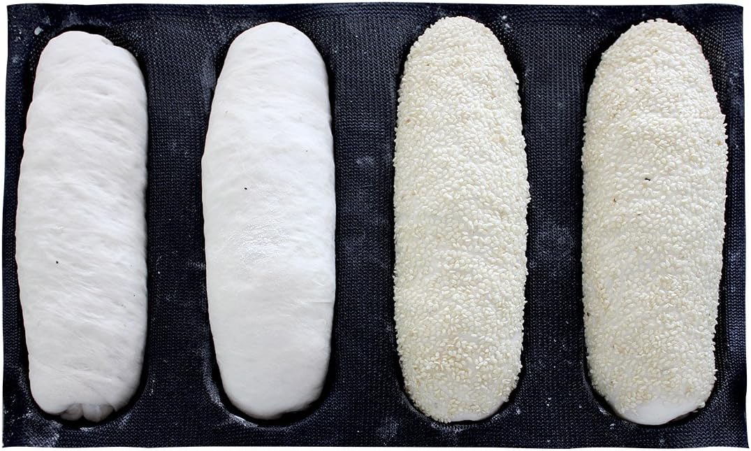 Bluedrop Silicone Bread Forms For Hot Dog Baking Molds Sandwich Making Sheet 4 Cavities 9 inches Loaf Eclair Mats