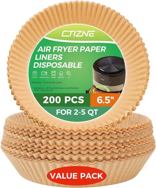 Ctizne Disposable Air Fryer Liners, 200PCS 6.5In Round Parchment Paper Liner for Baking Roasting, Non Stick Oilproof Microwave Oven Air Fryer Accessories