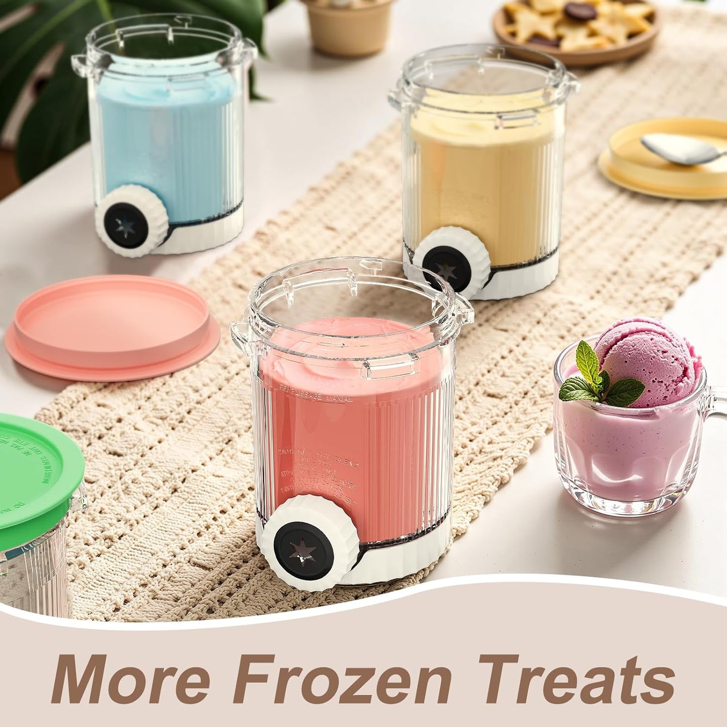 Swirl Creami Pints and Lids for Ninja - 4 Pack, Compatible with NC700 Series Ninja Swirl by CREAMi Ice Cream and Soft Serve Maker, 16 OZ Replacement Containers with Lid, Dishwasher Safe&Mix Color Lids