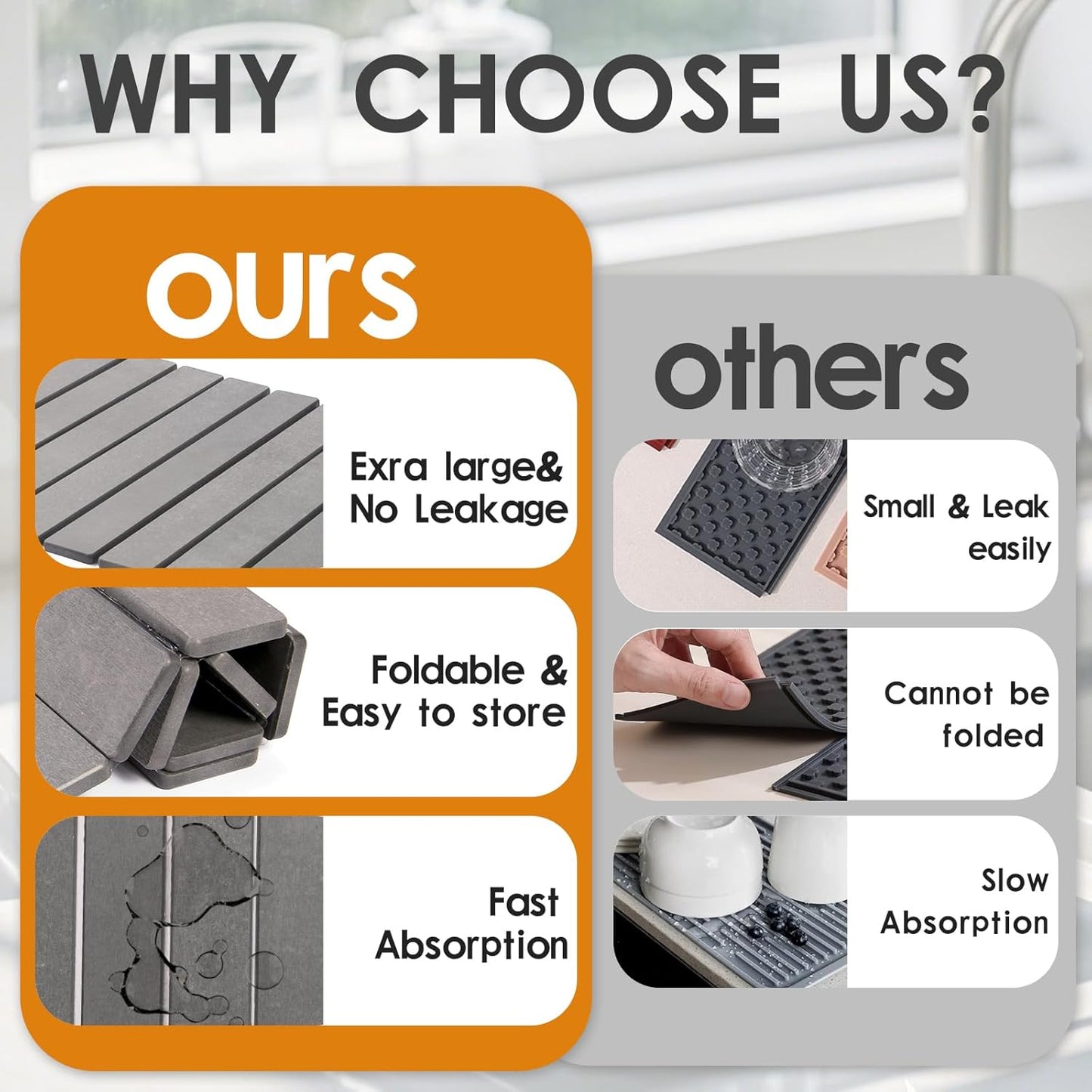 Drying Mat Stone Kitchen Counter, Foldable Stone Drying Stone for Kitchen Counter, Quick-Drying Stone Mat Dishes, Size 23.6"(L)×15.4"(W)