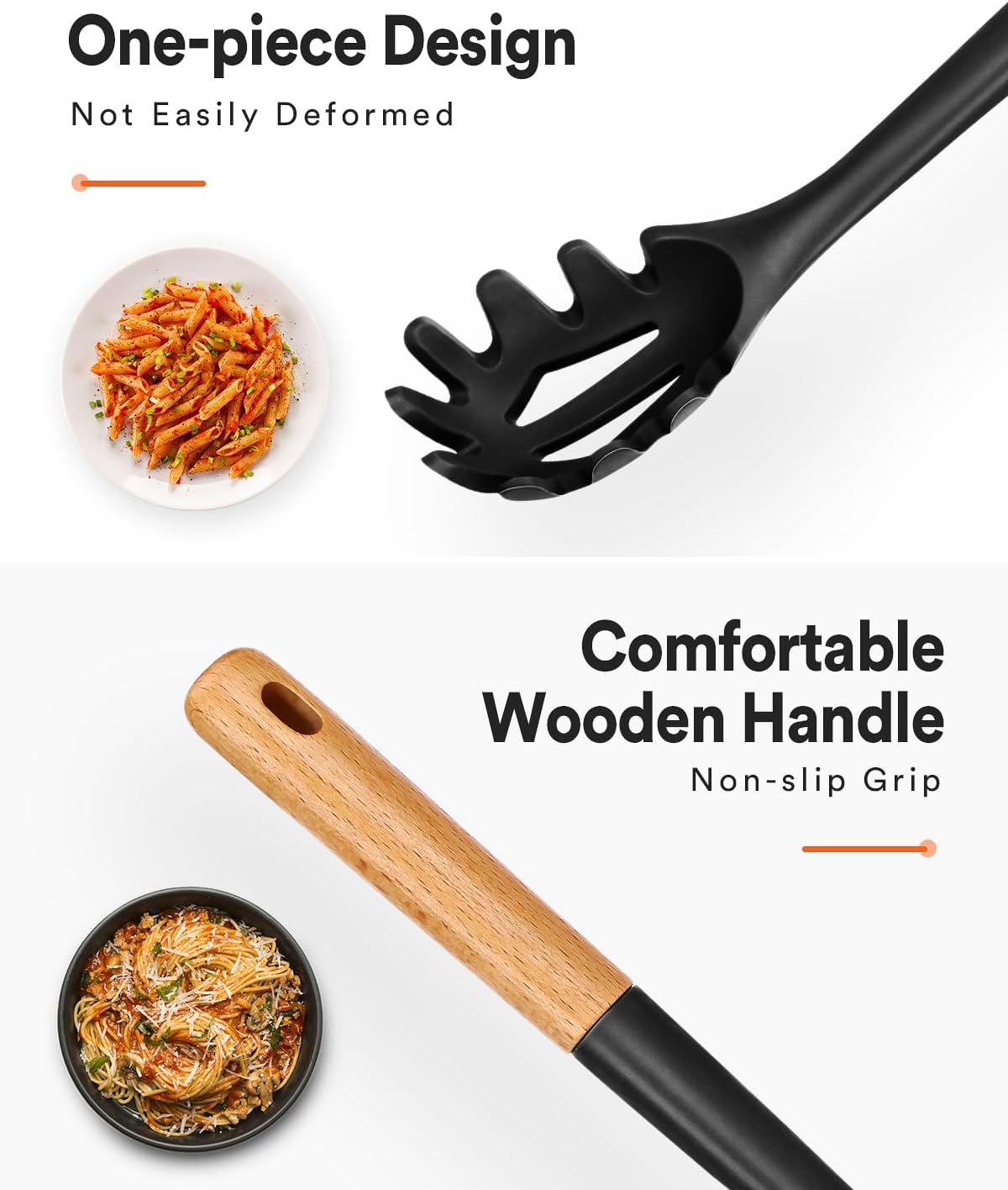 Silicone Pasta Fork, Kitchen Heat Resistant Noodle Spoon Server, BPA Free Spaghetti Strainer,12.8 inch