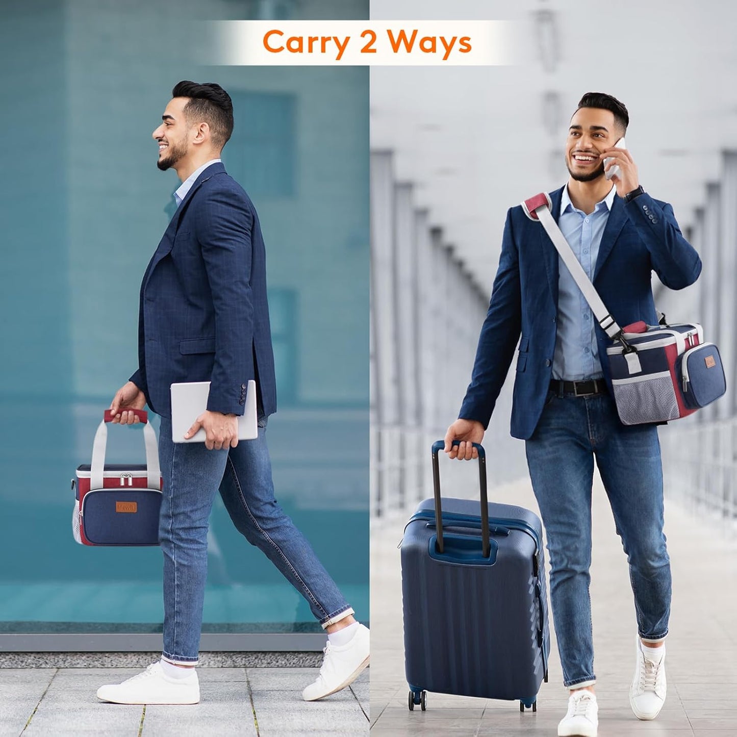 Lifewit Medium Lunch Bag Insulated Lunch Box Soft Cooler Cooling Tote for Adult Men Women, White and Red and Blue 12-Can (9L)