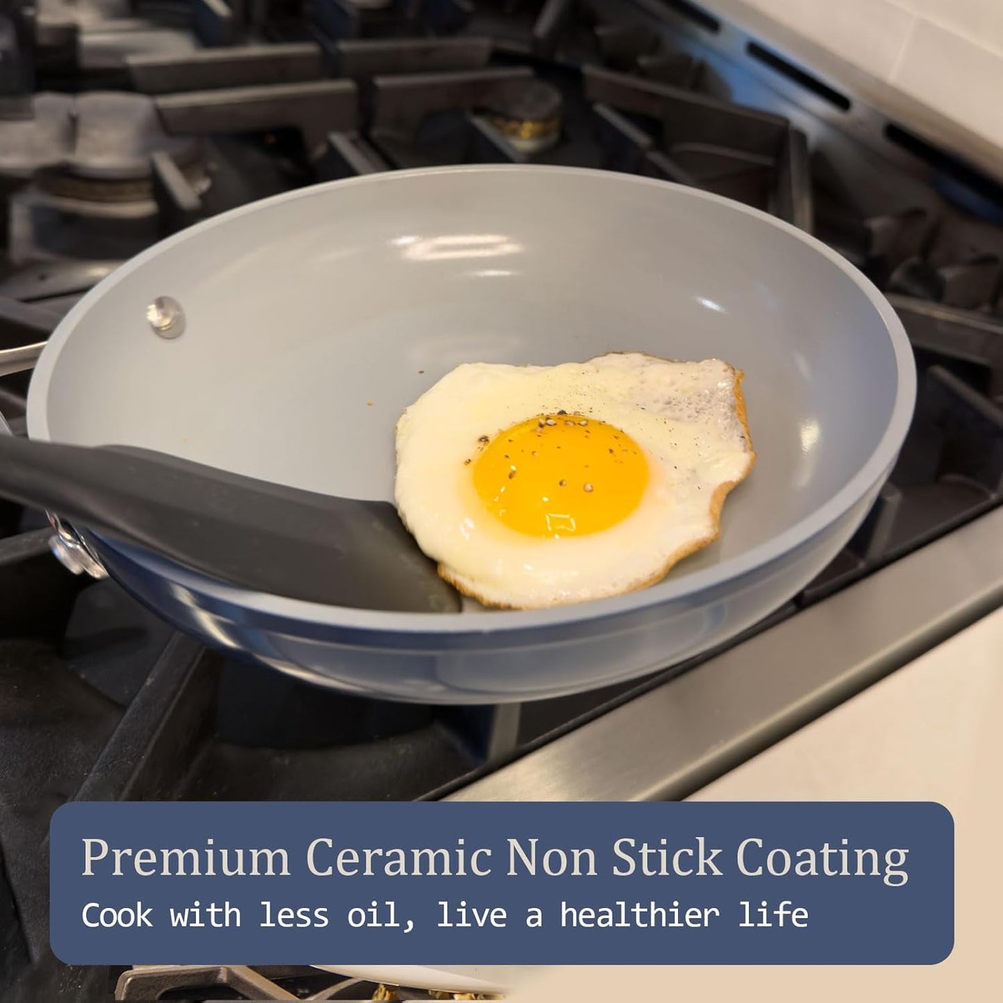 Nonstick Ceramic Sauté Pan with Lid (4.5 qt, 11"), Deep Frying Pan for All Cooktops - Non Toxic, PTFE/PFOA/PFAS Free, Dishwasher & Oven Safe up to 500°F - with Stay Cool Handle - Cream