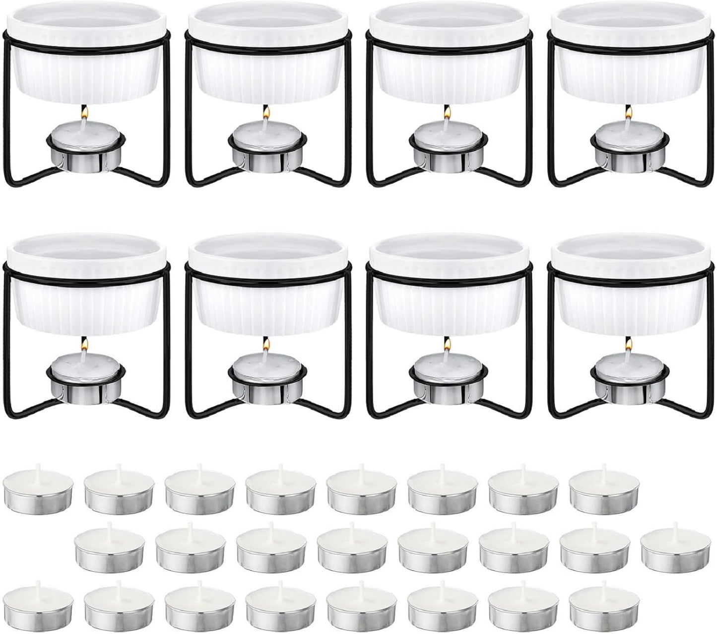 Treela 40 Pieces Ceramic Butter Warmers Set Included Butter Warmers Melter 32 Tealight Candles for Chocolate Cheese Fondue Crab Lobster Microwave Oven(White and Black)