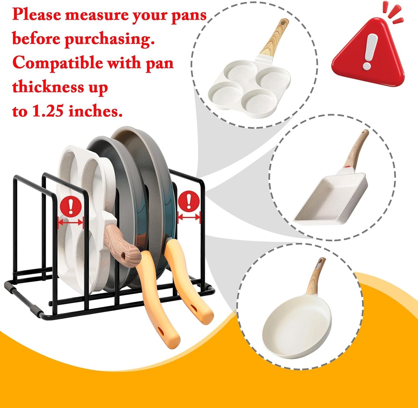 Kitchen Pan Organizer and Pot Rack, 5-Slot Steel Holder for Thin Pans, Baking Trays, and Cutting Boards - Space-Saving Storage