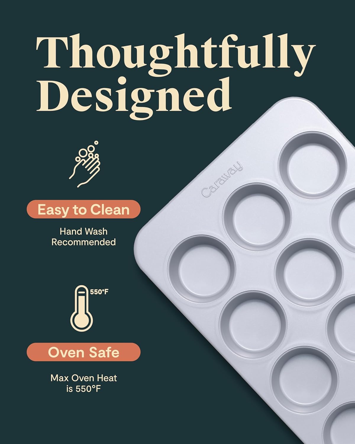 Caraway Non-Stick Ceramic 12-Cup Muffin Pan Duo - Naturally Slick Ceramic Coating - Non-Toxic, PTFE & PFOA Free - Perfect for Cupcakes, Muffins, and More - Gray