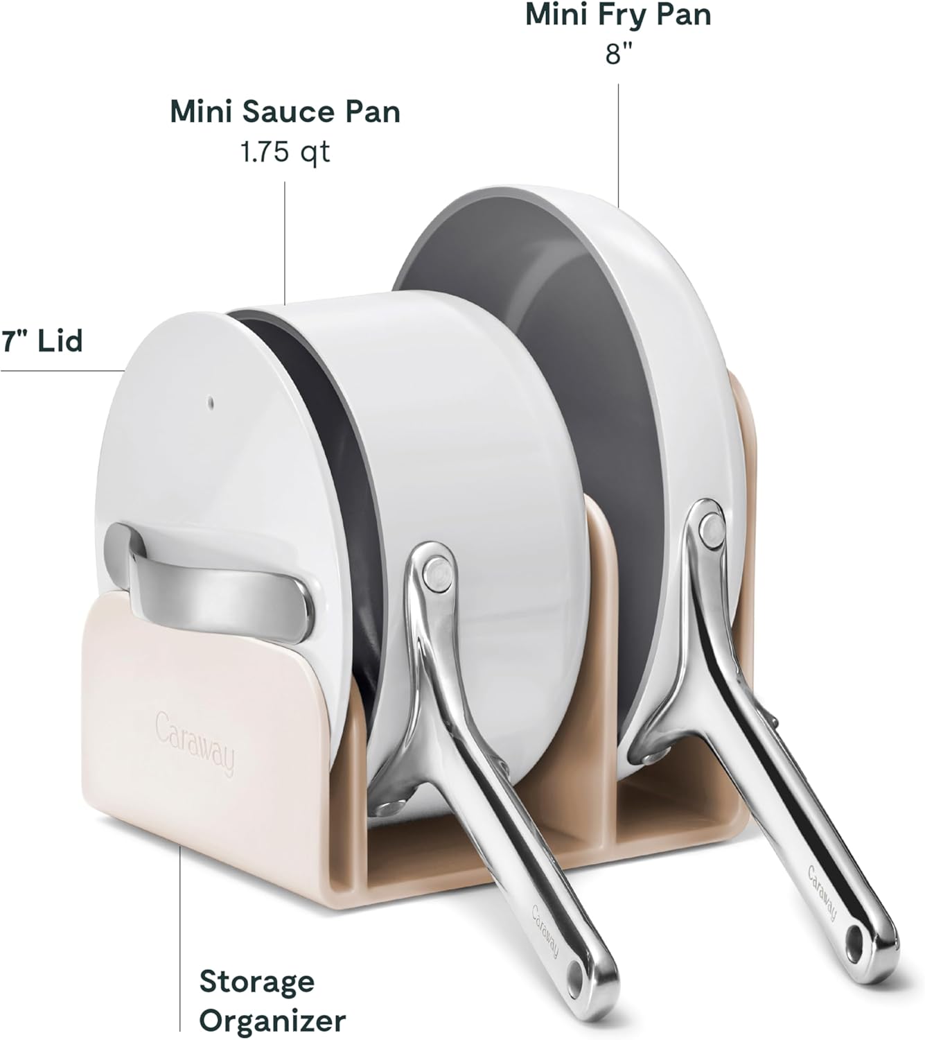Caraway Mini Cookware Set - Non-Stick Ceramic Fry Pan (1.05 qt, 8") Sauce Pan (1.75 qt) & Storage Rack - Non Toxic, PTFE & PFOA Free - Oven Safe & Stovetop Agnostic (Gas, Electric & Induction) - Gray