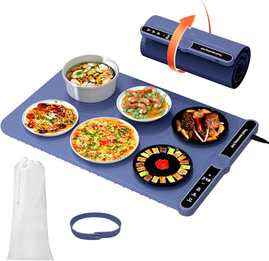 Warming Mat for Food, Rollable Electric Warming Trays for Food with 9 Temperature Settings, Heating Fastly in 10S, Food Warmer Using for Buffets Party and Home Daily, Blue