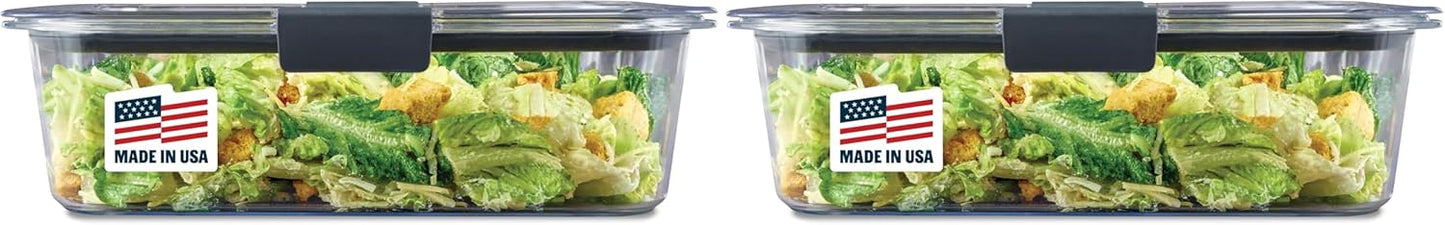 Rubbermaid Brilliance Food Storage Container, Large, 9.6 Cup, Clear 2024351 (Pack of 2)