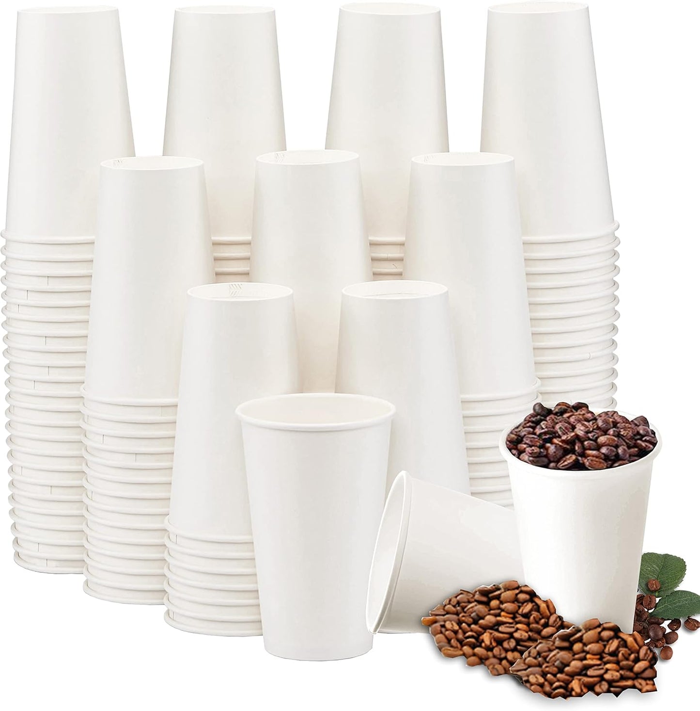 Lamosi 16 oz Disposable Coffee Cups, 180 Pack 16 oz White Paper Cups, Hot/Cold Beverage Drinking Cups for Water Juice or Tea, Office Party Home Travel