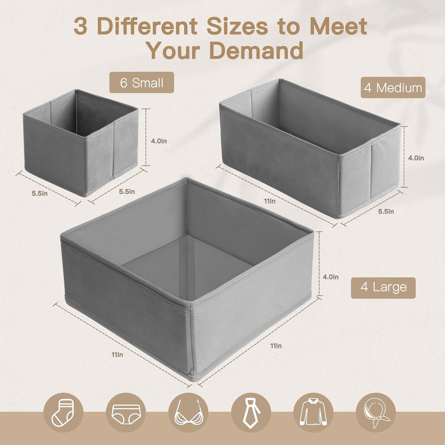 Criusia Drawer Organizer Clothes, 14 Pack Dresser Organizer for Baby Clothes, Underwear, Sock- Foldable Closet Organization and Storage Dividers Bins for Nursery, Bedroom and Dorm (Grey)