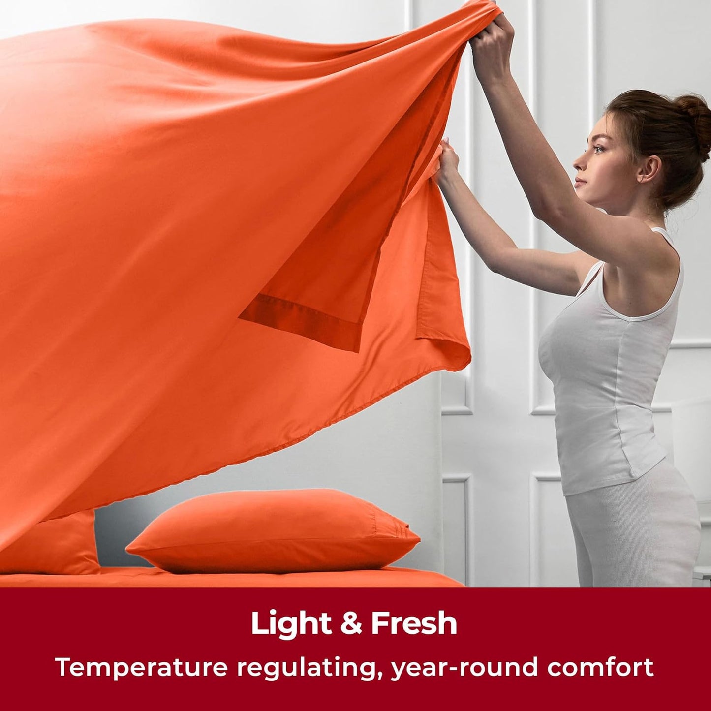 Mellanni Twin Sheets Set - 3 PC Iconic Collection Bedding - Hotel Luxury, Extra Soft, Cooling Bed Sheets - Wrinkle, Fade, Stain Resistant (Twin, Poppy Orange)