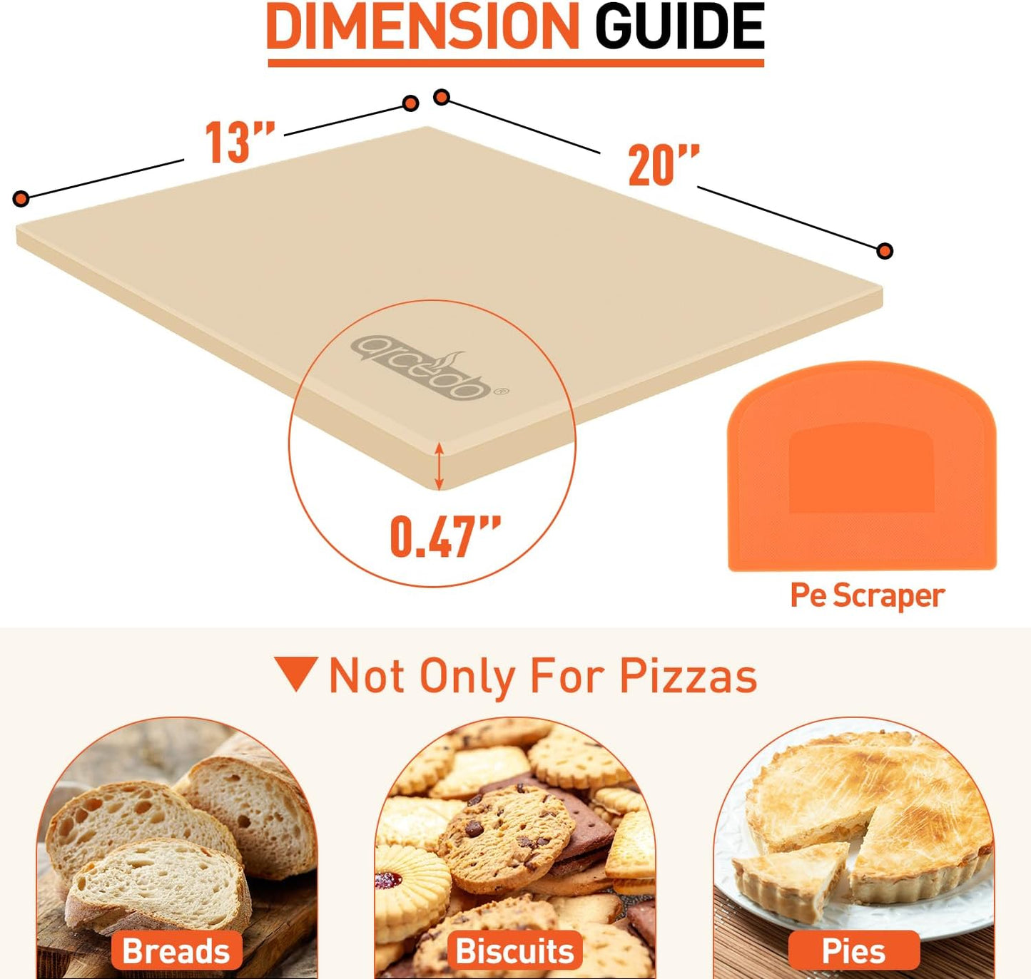 Pizza Stone for Grill 20 x 13.5 Inch, Rectangular Large Baking Stone for Bread Thermal Shock Resistant BBQ Grilling Pizza Pan Cordierite Oven Cooking Pan With PE Scraper