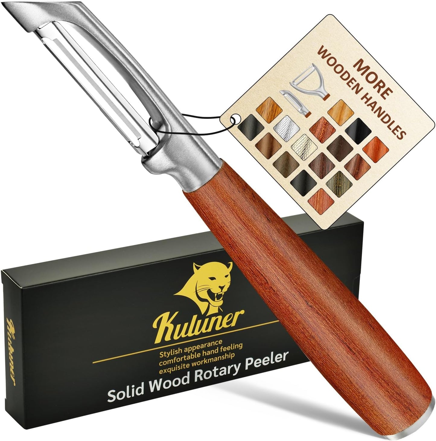 KU LUNER Premium 304 Stainless Steel Multifunctional Kitchen Fruit and Vegetable Peeler with Real Wood Handle，Ultra Sharp Strong Blade