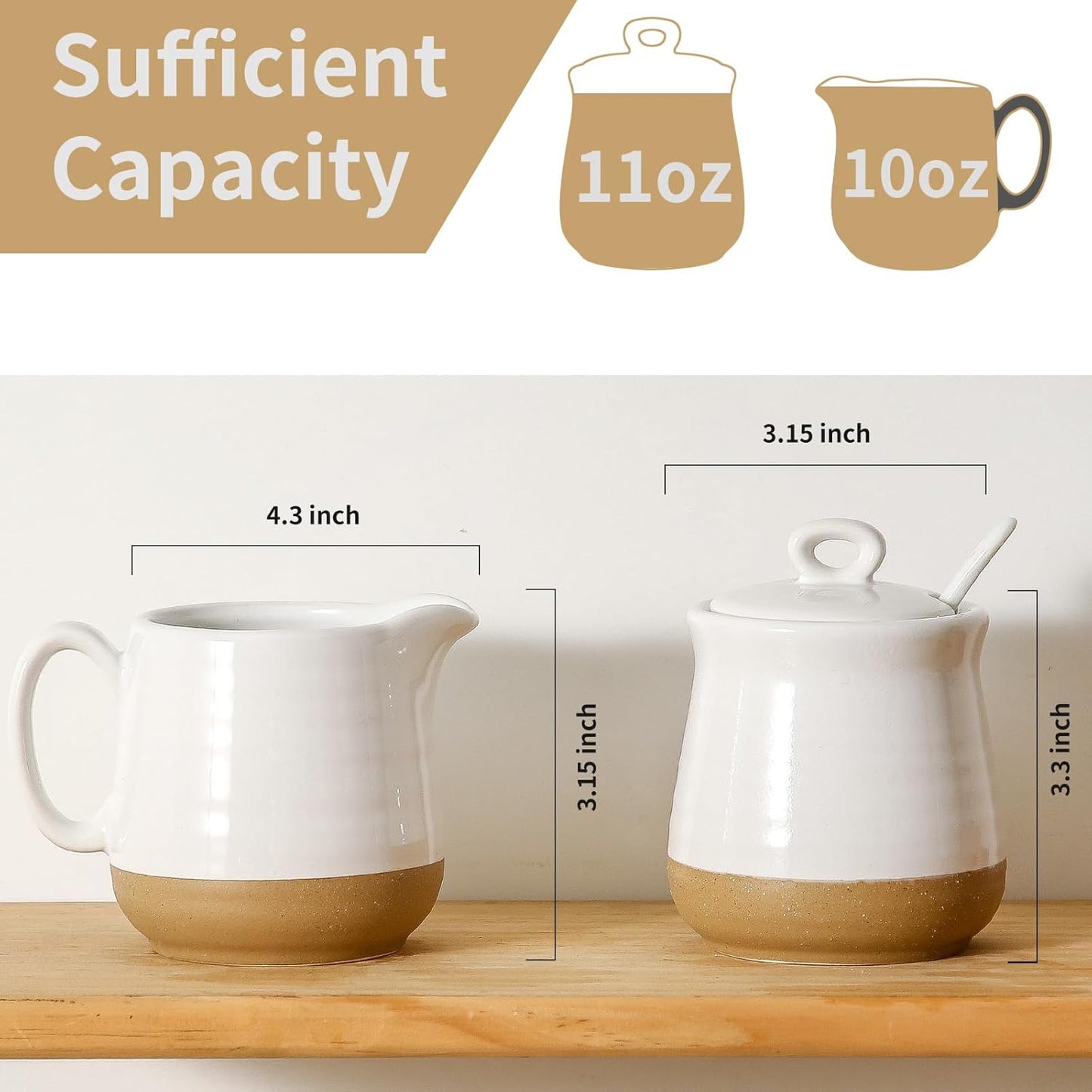 Hasense Ceramic Sugar and Creamer Set, Sugar Bowl with Lid and Spoon, Cream Pitcher, Cute Coffee Serving Set for Wedding Gift and Home Decor, Dishwasher Safe, White