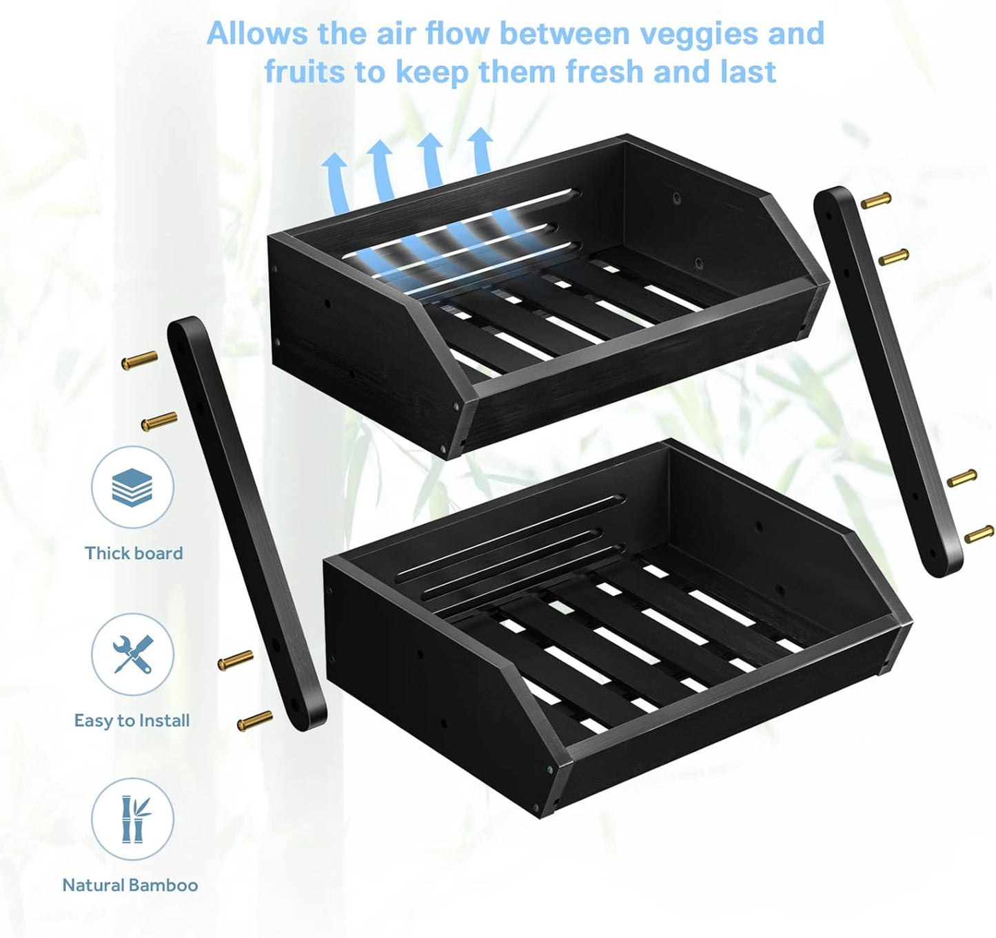 G.a HOMEFAVOR Fruit Basket for Kitchen, 2-Tier Fruit Bowl for Kitchen Counter, Vegetable Storage Stand for Fruit Shop, 15 mm Thickness (BLACK)