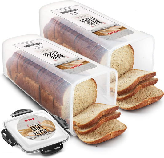 Tafura Bread Container - 2 Pack 5 Liter BPA Free Plastic Bread Box - Container/Holder for Homemade Loaves and Baked Goods with Black Airtight Lid