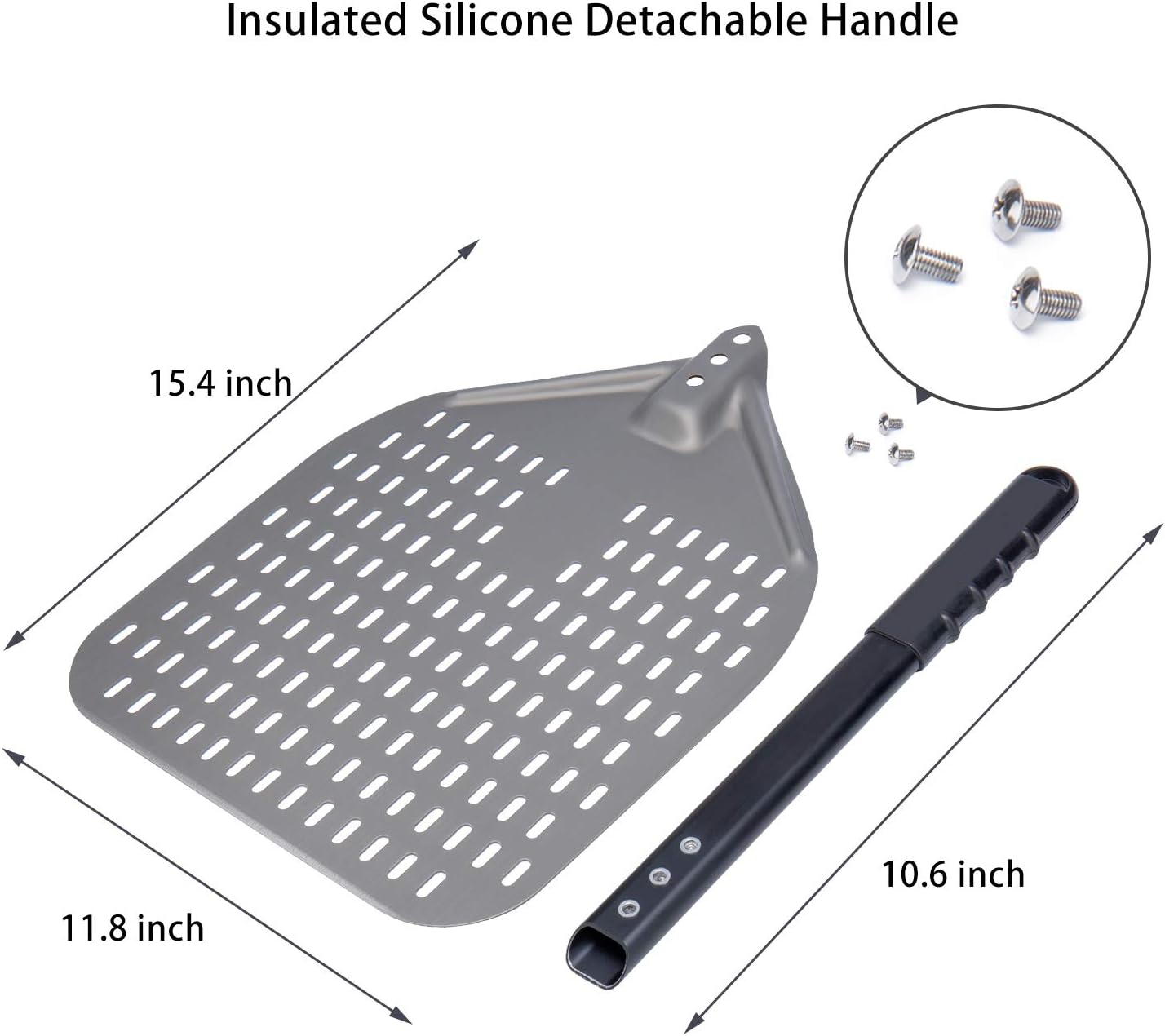 12-Inch Perforated Pizza Peel: Hard Anodized Aluminum Pizza Spatula with Silicone Handle, Professional Large Pizza Turning Peel, Pizza Paddle, 26-Inch Overall
