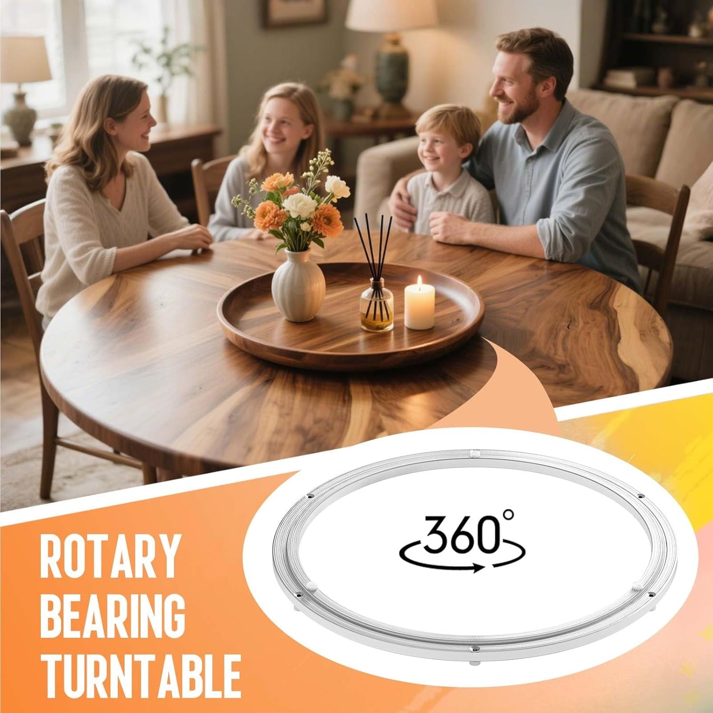 Pisman Aluminium Alloy Turntable Bearing, Heavy Duty Lazy Susan Rotating Bearing Turntable,Smooth Swivel Plate Hardware for Round Dining Table,DIY. Silent Rotating Base Only(20inch)