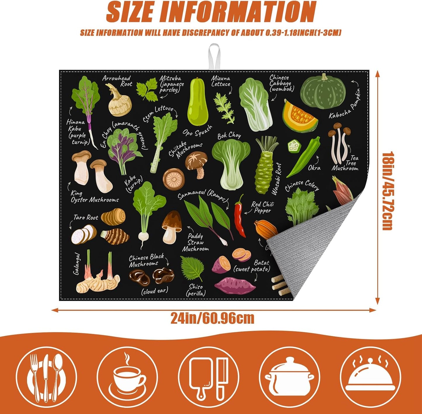 Vegetables Dish Drying Mat for Kitchen Counter Microfiber Absorbent Dish Kitchen Drying Mat Draining Reusable Washable for Dishes/Utensils/Counterto