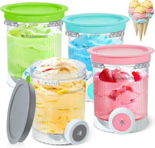 4 Pack Pints and Lids for Ninja CREAMi NC701 NC700 Ice Cream Maker Accessories Creami Containers Compatible with Ninja NC700 Series, 16 oz Containers Ice Cream Maker
