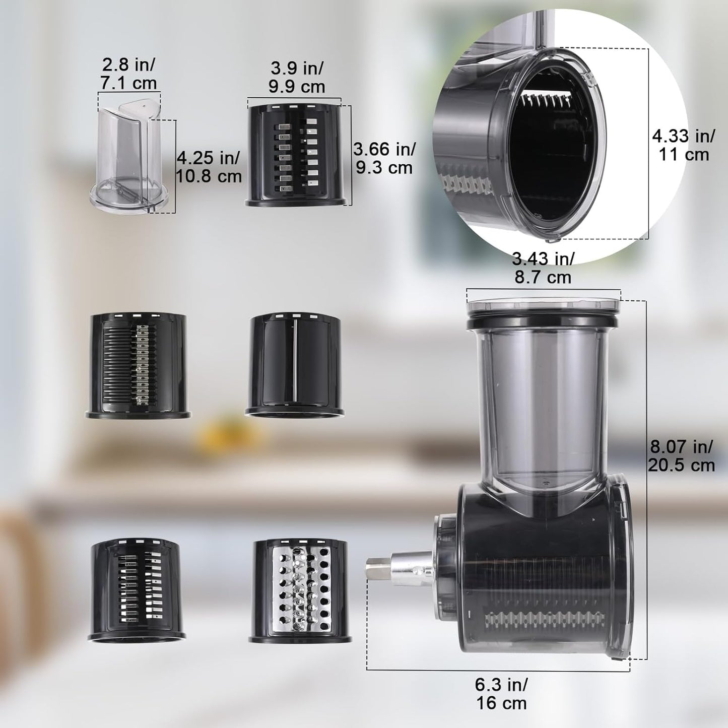 Slicer/Shredder Attachment Compatible with KitchenAid Stand Mixers 5 Blade Stainless Steel Food Processor with Detachable Blades for Cheese Grating, Vegetable, Salad Making Food Shredding