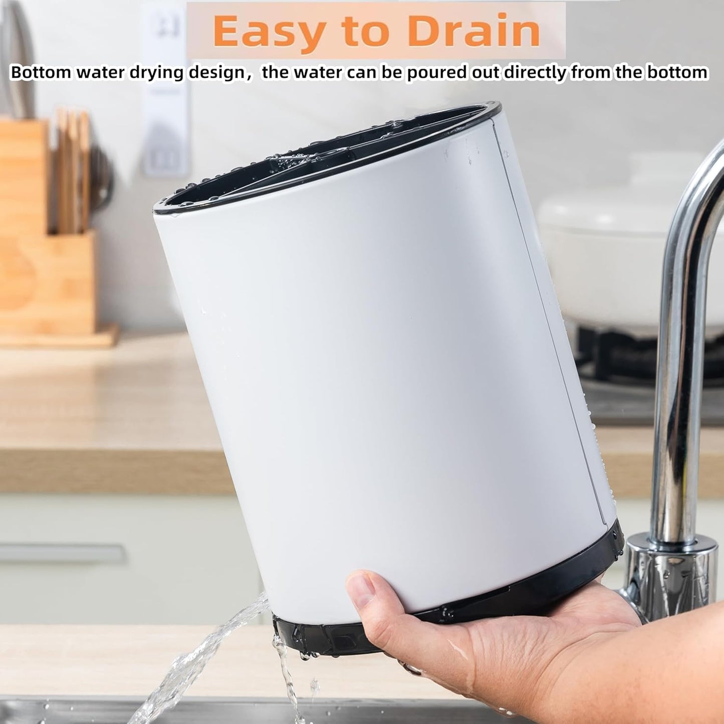 Kitchen Utensil Holder Extra Large 360°Rotating For Counter Organizer Stainless Steel Storage Cooking Silverware Caddy 3 Compartment Flatware Spoon Spatula Tool Cutlery Container(White)