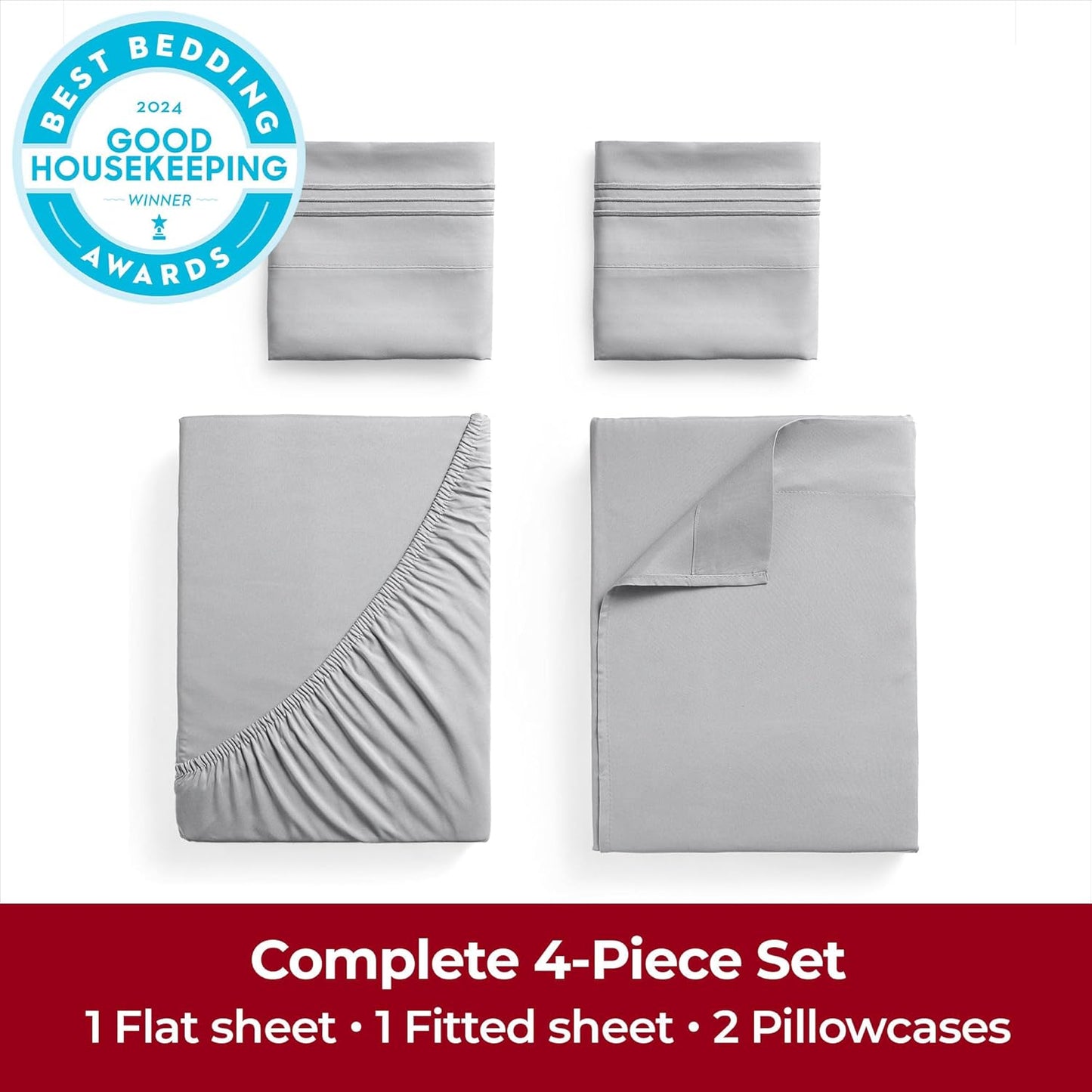 Mellanni Extra Deep King Sheets - 4 PC Iconic Collection Bedding - Hotel Luxury, Ultra Soft, Cooling Bed Sheets - Wrinkle, Fade, Stain Resistant (King, Light Gray)