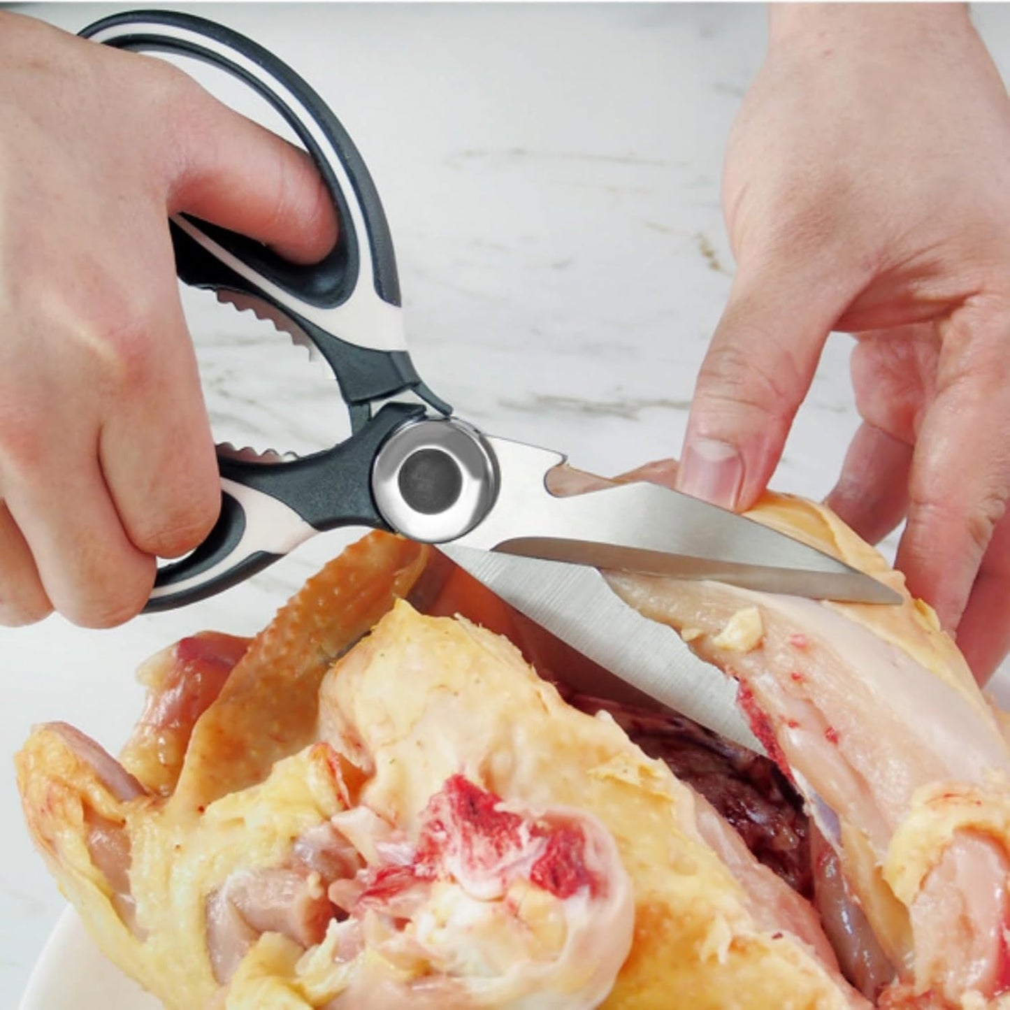 Kitchen Scissors Utility Chopping Scissor Professional Shears for Meat Cutting Sharp Kitchenad Shears Multipurpose Scissor for Food Outdoor BBQ No Rust + 100 Pcs Plastic Gloves Disposable