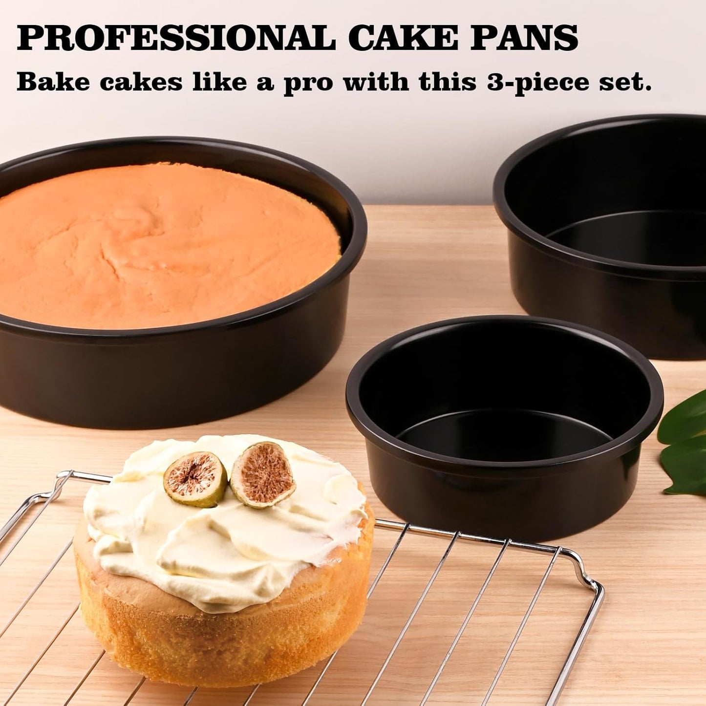 HUAKENER 3 Pack Round Cake Pans, 6" 8" 10 Inch Circle Cake Pan with 150 Pieces Parchment Paper, Non-stick Cake Baking Pans, Dishwasher Safe