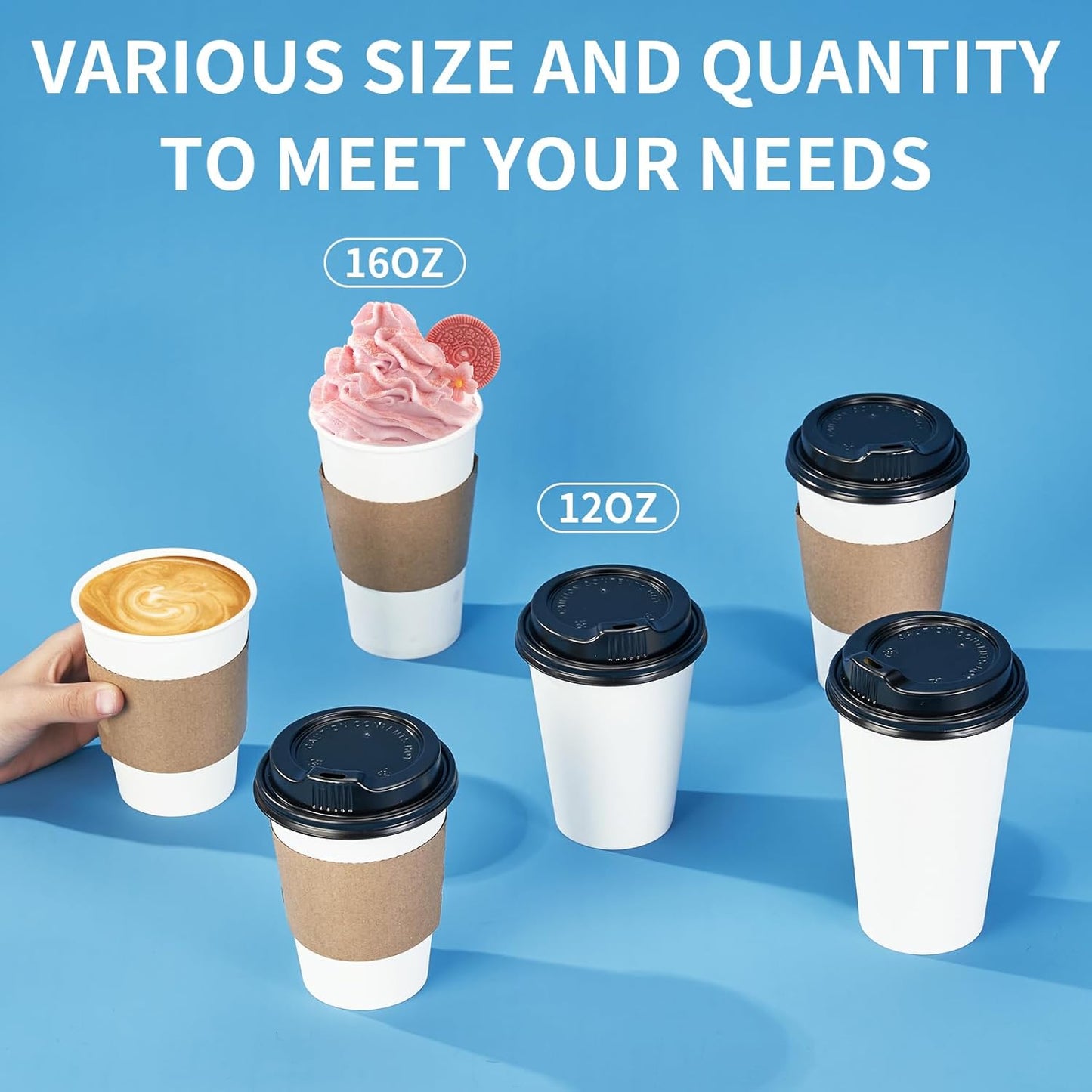 YEEHAW Disposable Coffee Cups with Lids 16 oz 50 Pack, Coffee cups with Lids and Sleeves, To Go Coffee Cups, Hot Paper Cups for Hot Beverages in Party, Family, Office, Upgraded