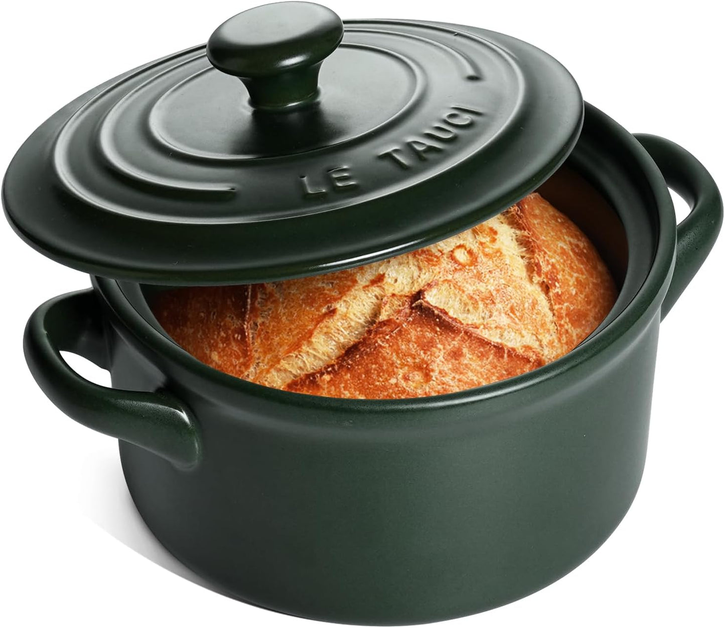 LE TAUCI 3 Quart Ceramic Dutch Oven - Lightweight, Non-Toxic, No Seasoning Needed- Oven, Microwave & Dishwasher Safe, Dutch Oven Pot with Lid for Sourdough, Soup & Stew, Forest Green