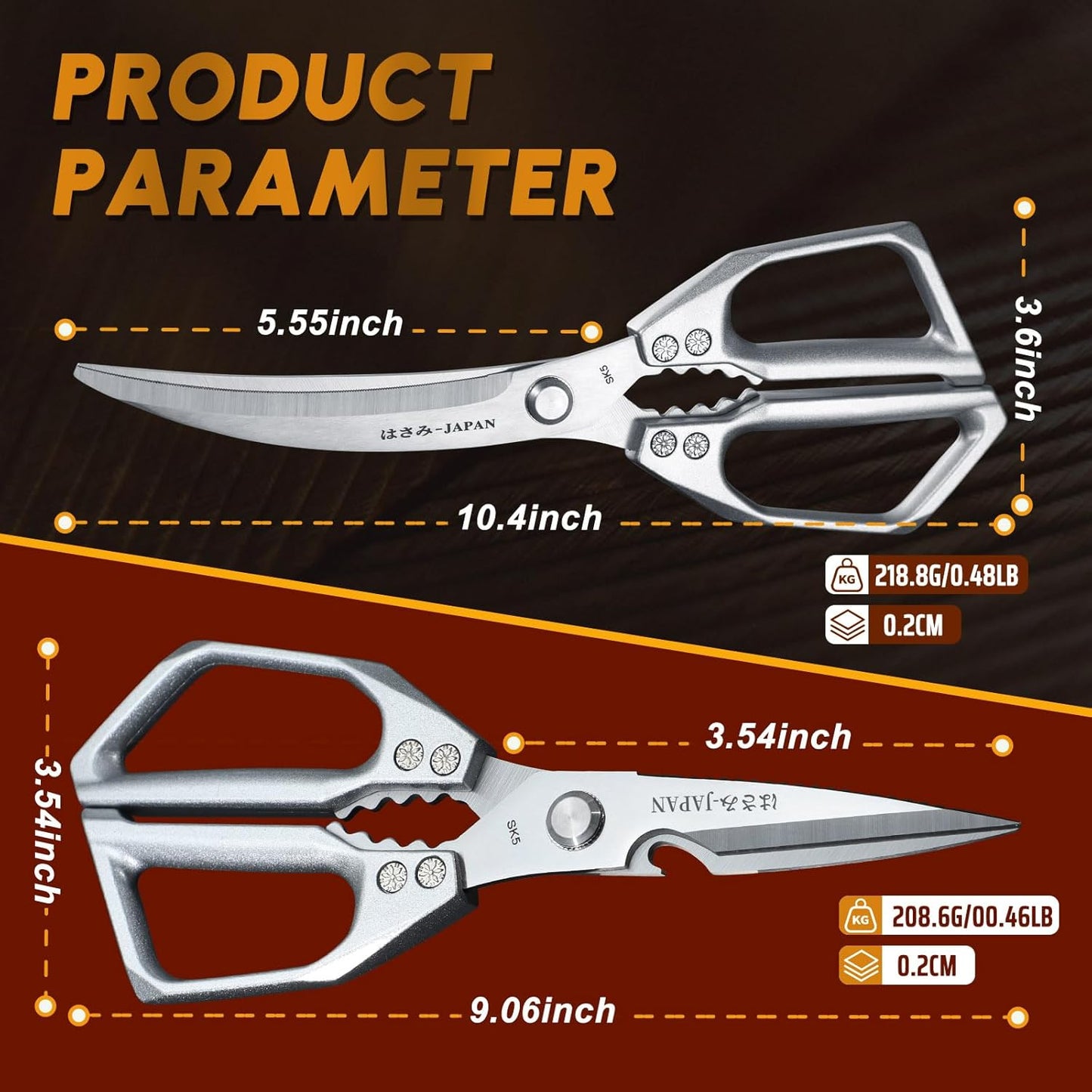 HUUSK Kitchen Scissors Set Silver - Stainless Steel Kitchen Shear, Sharp Meat Scissors Dishwasher Safe, Heavy Duty Poultry Shears, Japanese Cooking Scissor for Food, Chicken Bones, and Turkey