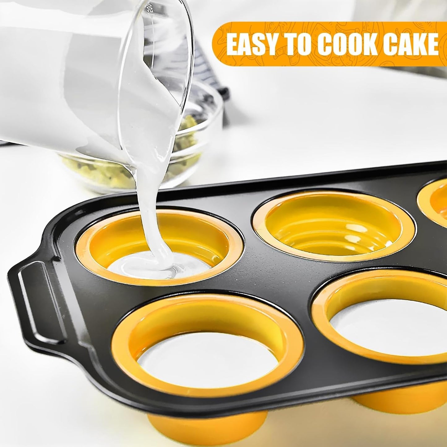 6 Cups Silicone Muffin Pans for Baking with Metal Frame, Egg Bite Molds, Cupcake Pans Regular Size, Muffin Tins Easy to Pop Nonstick Non Toxic Bakeware for Oven Dishwasher Safe