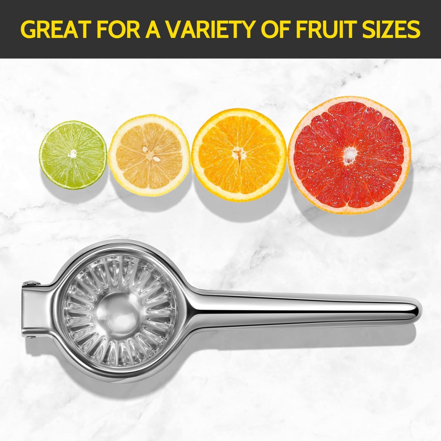 Lemon Squeezer, Sopito Lemon Juicer Stainless Steel Lime Squeezer Heavy Duty with Large Metal Lemon Juicer Squeezer Bowl for Seedless Juicing, Non-Slip Grip Design Lemon Squeezer Manual
