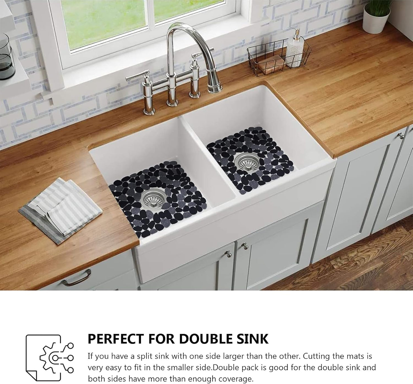 OTHWAY 2Pcs Kitchen Sink Mats, 15.8" x12" Scratch Free Sink Protector for Stainless Steel/Porcelain Sink, Pebble Design Quick Drain Dish Drying Mat, a Nice Touch for Your Kitchen