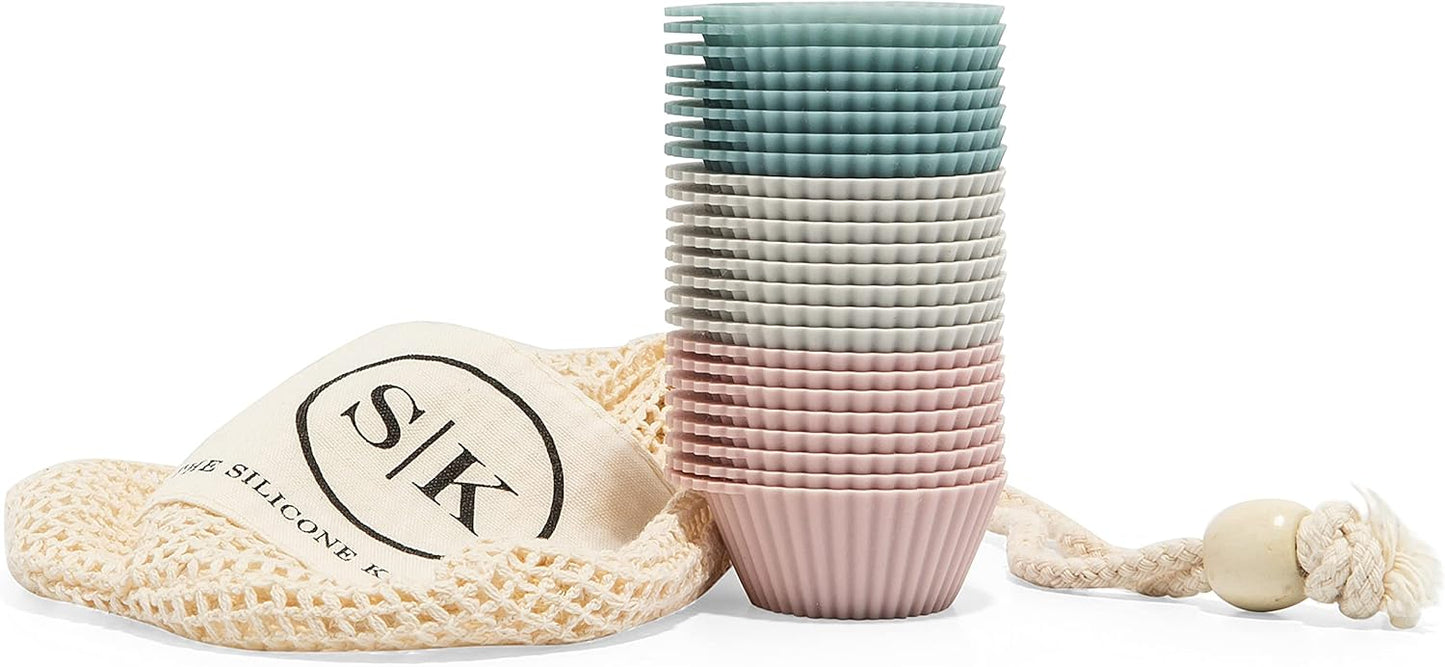 The Silicone Kitchen Reusable Silicone Baking Cups Silicone Muffin Liners for Cupcakes, BPA Free, Mini, 24 Pack, Pink Gray Blue