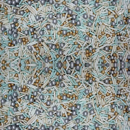 Confect Edible Sprinkles Mix – Silver & Gold Sugar Pearls with Mint and White Jimmies – Cake Decorating Toppings for Cupcakes, Cookies & Desserts | Vegan, Gluten-Free, Soy-Free, Dairy-Free, Palm Oil-Free – 4.2 Oz