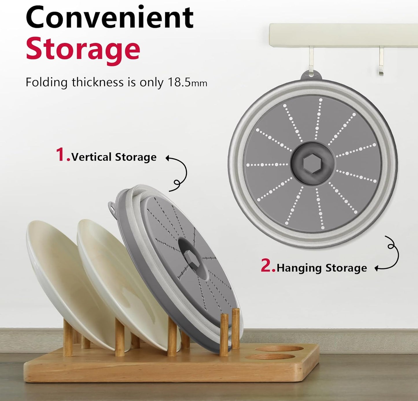 WVM Microwave Splatter Cover & Mat, Vented Collapsible Splatter Guard dish Plate lid & Silicone Round Kitchen Mat for Food, Meal Prep, Grey
