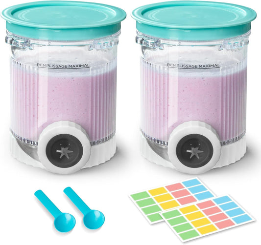 2 Pack Creami Swirl Pints & Lids for Ninja, Compatible with NC700 Series Ninja Swirl Ice Cream & Soft Serve Makers, with 2 Spoons & 32 Writable Labels, BPA-Free & Dishwasher Safe, Blue