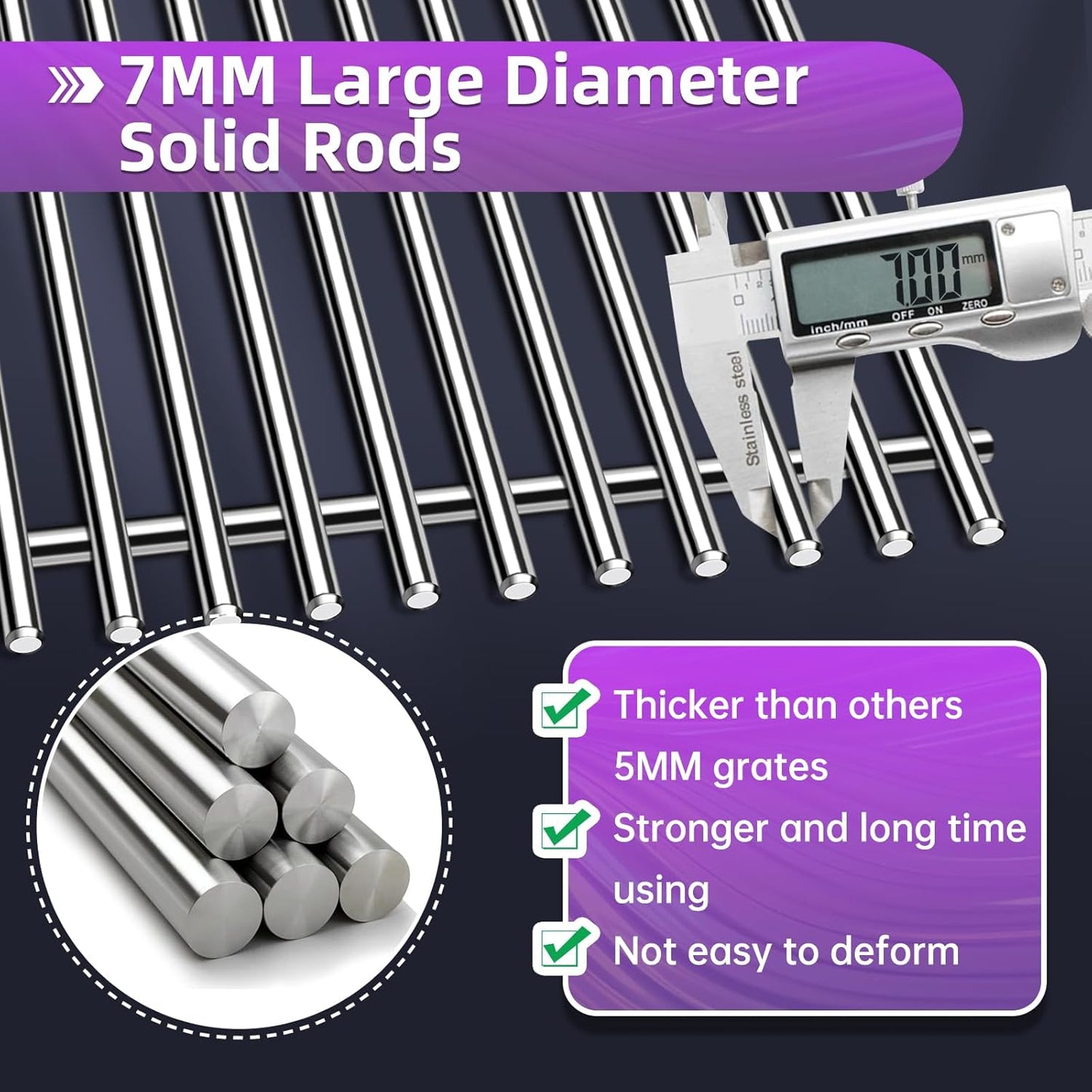 18 7/8" 304 Stainless Steel Grill Grates for Weber Genesis ii E-610 S-610 Genesis ii LX E-640 S-640 Genesis 2 Grill Parts for Weber Genesis ii 600 Series 66803 66096 Gas Grills 3 Pack