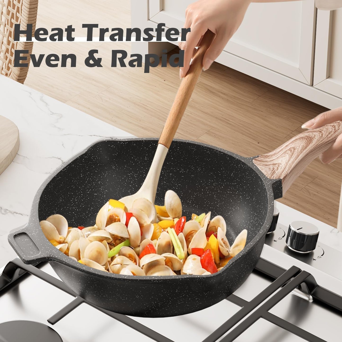 Caannasweis Pots and Pans Set, Nonstick Kitchen Cookware Sets, Granite Pots and Pans, Cooking Pans Pots Set (Classic Black, 20 Piece Grill Pan Set)