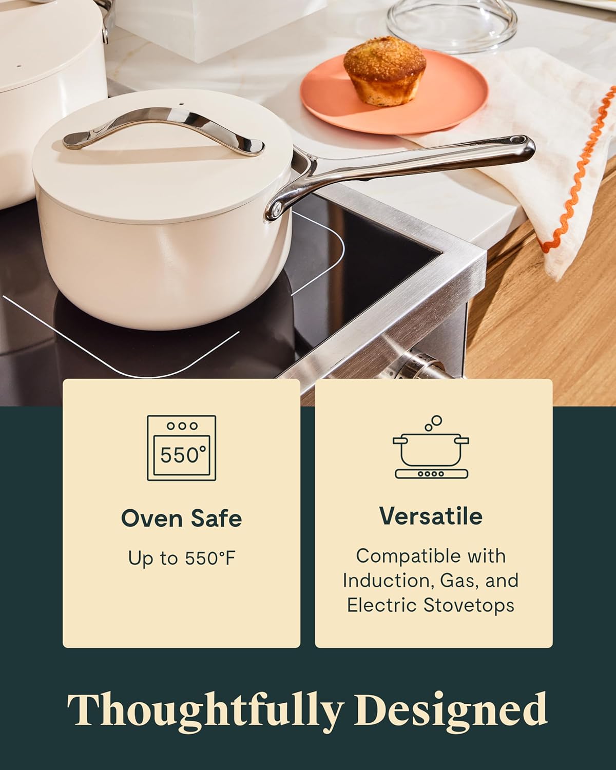 Caraway Nonstick Ceramic Sauce Pan with Lid (3 qt) - Non Toxic, PTFE & PFOA Free - Oven Safe & Compatible with All Stovetops (Gas, Electric & Induction) - Sage