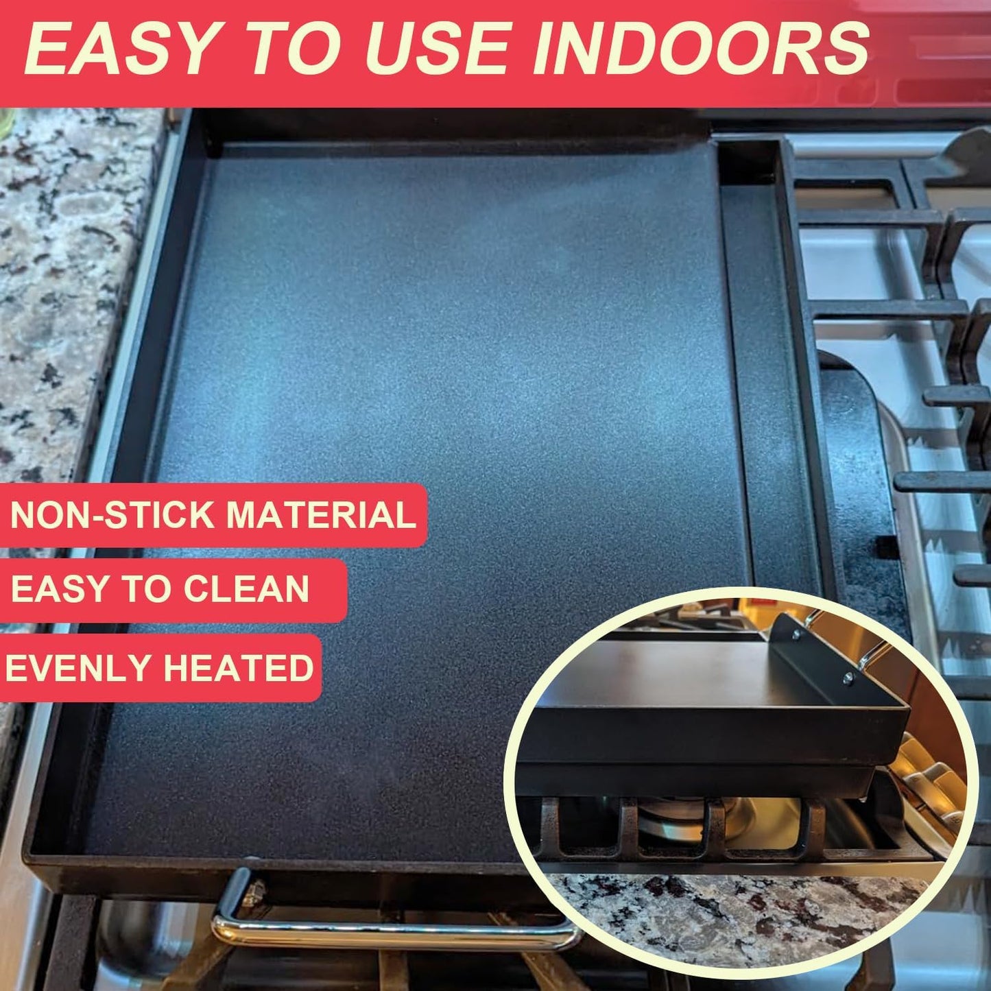 DcYourHome Universal Griddle Insert for Gas Grill/Gas Stove, Nonstick Carbon Steel Flat Top Griddle Plate for Camp Chef, Nexgrill, Kenmore Etc. All Gas Grills, Flat Top for Stove 4 Burner 17" x 13"