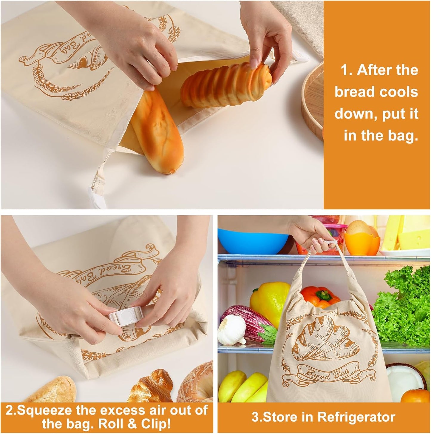 4 Pack Reusable Linen Bread Bags for Homemade,Organic Linen Bread Bag for Homemadesourdough 17 x3 inches Food Storage Cloth Bag，Keep Fresh and Upgrade Large Capacity Portable