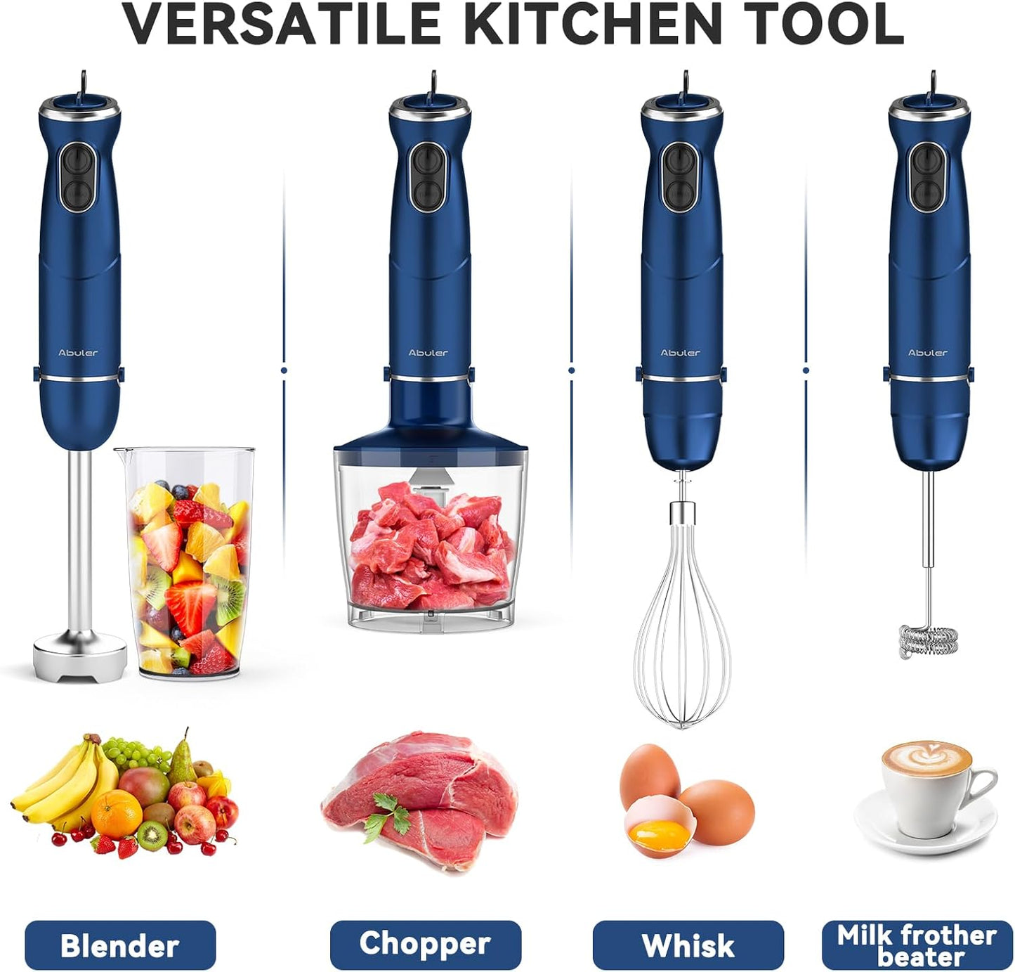 Immersion Blender Handheld 5 in 1 Hand Blender, 1000W Hand Mixer Stick, BPA-Free 12 Speed Handheld Blender 304 Stainless, Beaker, Chopper, Whisk and Milk Frother, Soup, Smoothies, Baby Food, Sauce